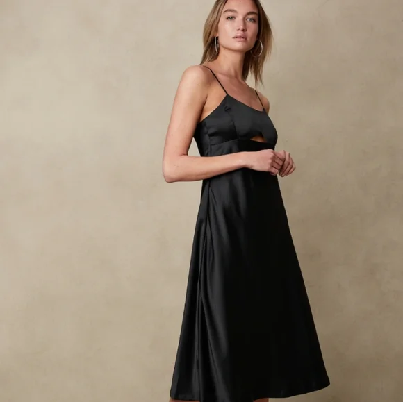 sachin and babi light blue dress Khaite Joely Empire Waist Satin Dress In Black